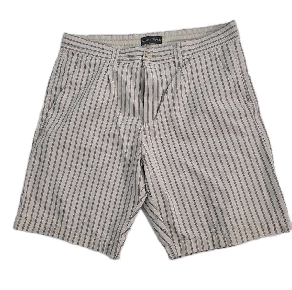 Slate & Stone Men's Striped Shorts Size 33 W33 Tan Casual Flat Front Summer